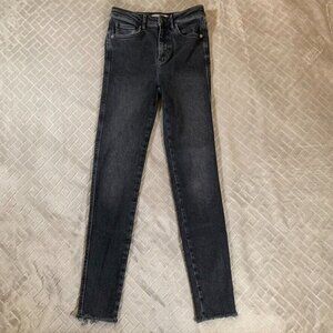 We The Free People Womens 26 Denim Jeans Black Skinny Fray Mid Rise Stretch